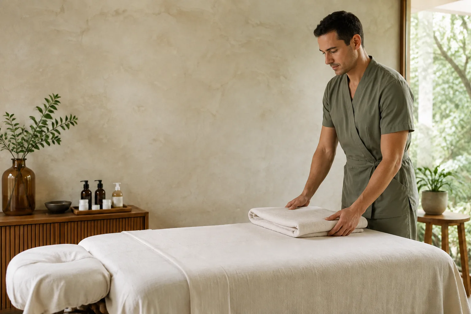 Preparing the treatment environment before a massage session